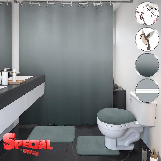 DECOLURE Elegant Bathroom Sets with Shower Curtain and Rugs 4PCS - Thick & Waterproof Shower Curtain Sets with Rugs