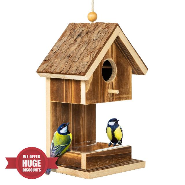 Karlliu Bird Houses for Outside Natural Wooden Birdhouse with Pole for Garden Country Cottages Farmhouse Decorative Hanging Bird Feeder Gift for Hummingbirds Cardinal Bluebird Wild Birds