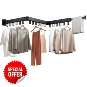 SOCONT Clothes Drying Rack，Black Wall Mounted Clothes Hanger Rack Expandable
