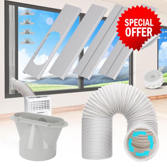 Kerykwan Portable Air Conditioner Window Vent Kit with 5.1” Exhaust Hose Adjustable Portable AC Window Kit for Ducting Universal AC Seal Panel (Panel Set+Exhaust Hose (Panel Set+Hose(5.1"/59"))