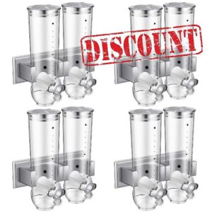Huwena 4 Set 8 Cups Cereal Containers Storage Wall Mounted Cereal Dispenser Dry Food Dispenser 12L Grain Storage Dispenser for Candy Oatmeal Coffee Bean Nuts Food Container 1.5L Each Cereals Bank
