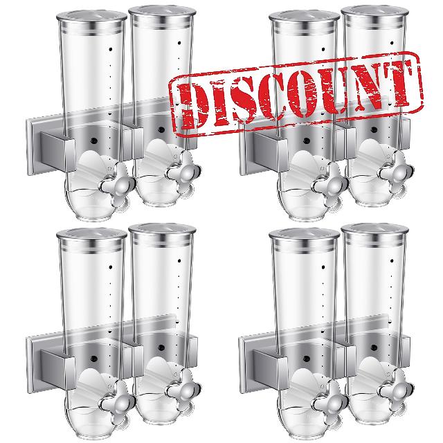 Huwena 4 Set 8 Cups Cereal Containers Storage Wall Mounted Cereal Dispenser Dry Food Dispenser 12L Grain Storage Dispenser for Candy Oatmeal Coffee Bean Nuts Food Container 1.5L Each Cereals Bank