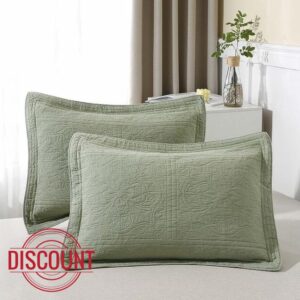 ANGIYUIN Sage Green Farmhouse Pillow Shams Standard Size