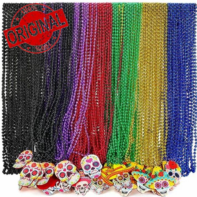 Tigeen Day of The Dead Beaded Necklaces El Día de los Muertos Decorations Halloween Sugar Skull Bead Necklaces for Halloween Day of the Dead Mexican Party Supplies