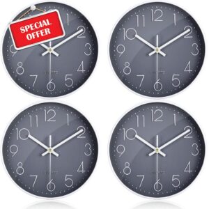 Inbagi 4 Pieces Non Ticking Wall Clock 10 Inch Quartz Silent Wall Clock