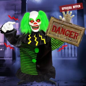 [ Talking & Sound Activated ] 3 Ft Scary Halloween Decorations Outdoor Animatronic Standing Clown with Light Up Red Eyes & Shake Body