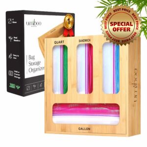 Umiboo Bamboo ziplock bag organizer for drawer | zip lock bag organizer | storage bag organizer | plastic bag storage organizer | plastic bag organizer | ziplock organizer | ziploc organizer