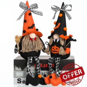 Argodaze Halloween Plush Gnomes Decor 2 Pack Handmade Swedish Gnome Ornaments Home Table Tiered Tray Holiday Decorations Gifts
