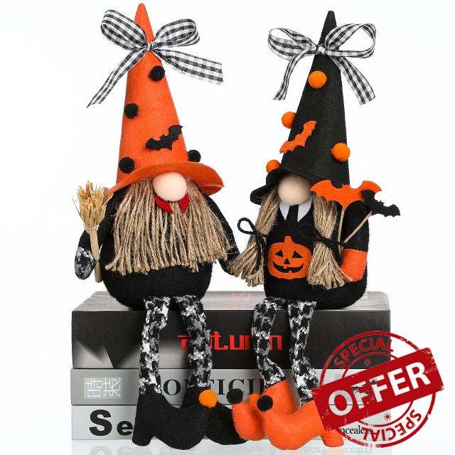 Argodaze Halloween Plush Gnomes Decor 2 Pack Handmade Swedish Gnome Ornaments Home Table Tiered Tray Holiday Decorations Gifts