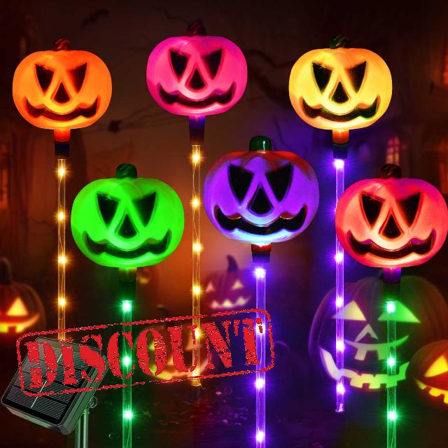 Homeleo Set of 6 Solar Pumpkin Pathway Lights for Halloween Decorations Outdoor