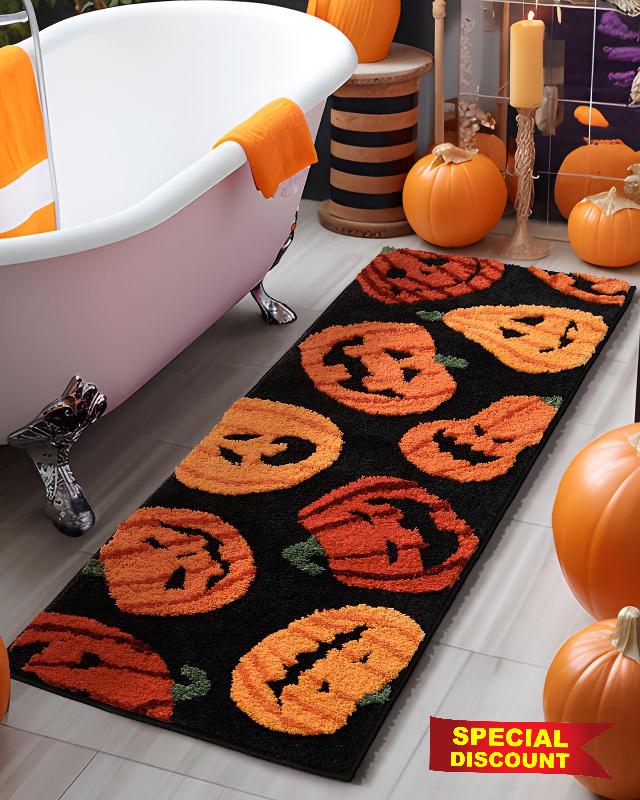 DEXDE Fall Halloween Bathroom Rugs Runner Pumpkins Long Bath Mat for Autumn Harvest Thanksgiving Home Decor