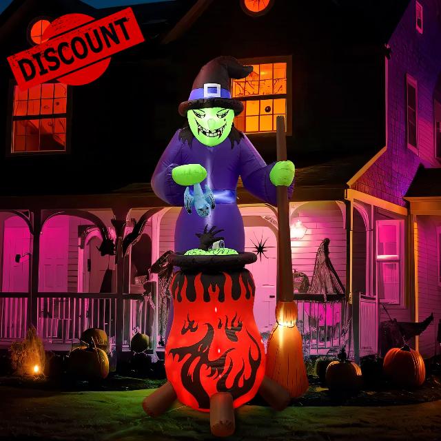 OurWarm 8 FT Halloween Inflatable Witch with Cauldron