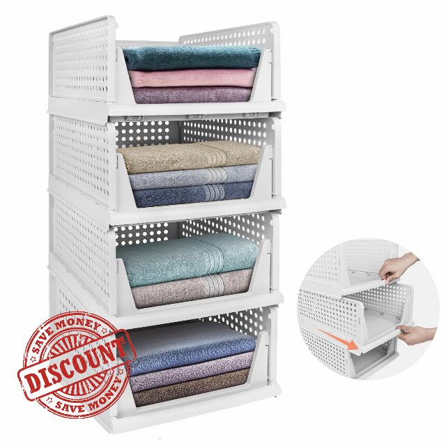 HoneySky 4 Pack Stackable Closet Organizers and Storage