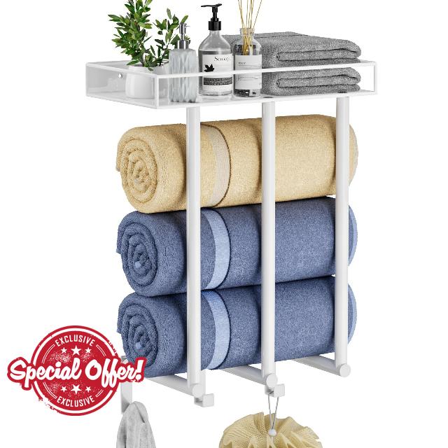 Ovicar Towel Racks for Bathroom - Wall Mounted Towel Rack with Metal Shelf & 3 Hooks