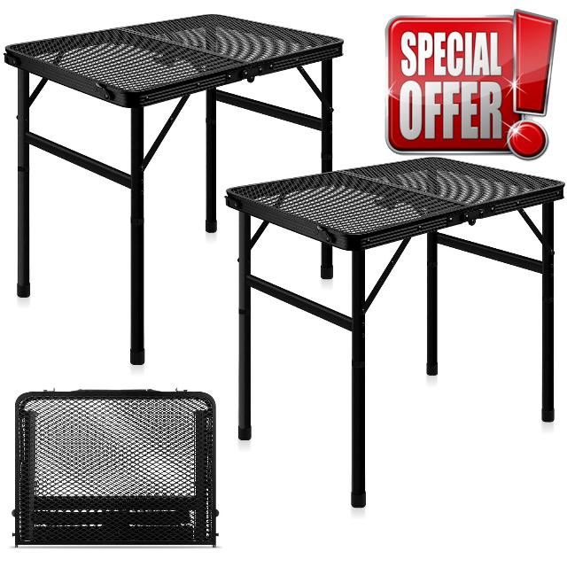 Sintuff 2 Pcs Camping Table with Mesh Desktop Picnic Outdoor Folding Table Aluminum Alloy Anti Slip Feet Portable Camping Table Height Adjustable BBQ Table for Camping Picnic RV Grill Travel (Black)