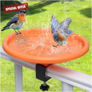 SAICOOS Deck Bird Bath for Outdoors 12 Inches Bird Baths Bowl - Birdbath for The Garden with Sturdy Steel Clamp，Deck Mounted Bird Feeders for Railings，Great for Attracting Birds Water