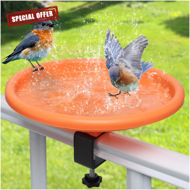 SAICOOS Deck Bird Bath for Outdoors 12 Inches Bird Baths Bowl - Birdbath for The Garden with Sturdy Steel Clamp,Deck Mounted Bird Feeders for Railings,Great for Attracting Birds Water