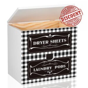 Geetery Farmhouse Dryer Sheet Holder with Drawer and Lid Wood Dryer Sheet Dispenser Rustic Wooden Laundry Room Organization Dryer Sheet Container Laundry Pod Dispenser for Fabric Sheet Laundry Pods