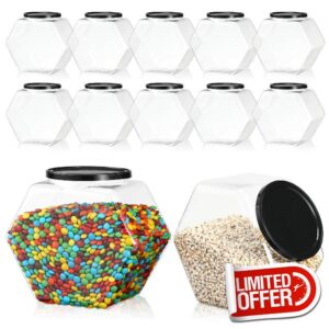 Dandat 12 Pack Plastic Candy Jars Bulk with Lid Clear Candy Containers 73 oz Hexagon Cookie Jars for Kitchen Counter Wide Round Mouth Candy Holders for Candy Buffet Display Snacks Treats Laundry Pod