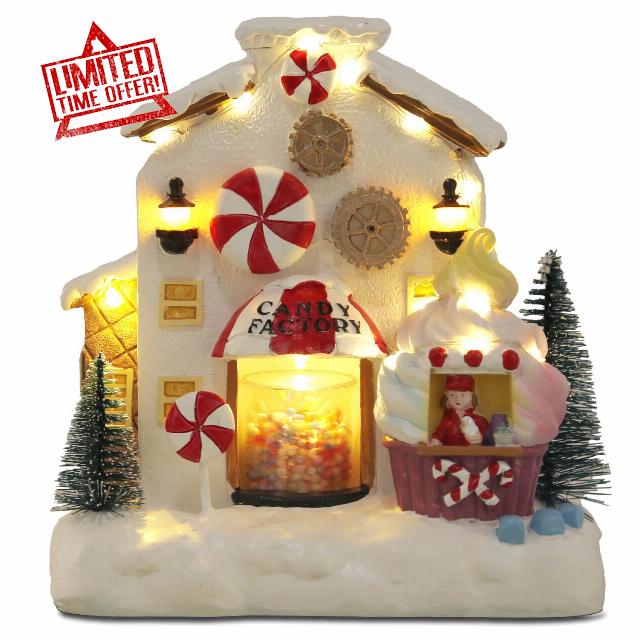 innodept12 Christmas Animated Gingerbread House Decor - Christmas Collectible Buildings Gingerbread House Village Candy Factory