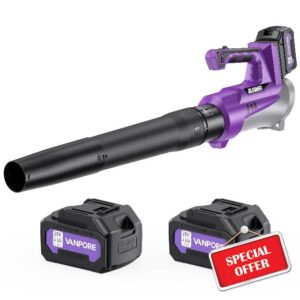 VANPORE Electric Leaf Blower Cordless：580 CFM 6-Gear Wind Speed Regulation with 4.0Ah Battery Powered，Electric Blower for Lawn Care