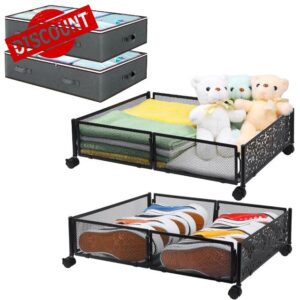 Idle Way 2 Pack Under Bed Storage Containers with Wheels & 2 Pack 90L Storage Bags