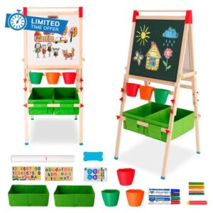 Maycoly Kids Easel with Paper RollKids Easel Wooden Kids Art Easel Double-Sided Standing Easel for Kids Height Adjustable Preschool Art Easel for 2-15 Years Old (Green)