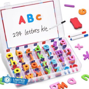 JoyCat Classroom Magnetic Alphabet Letters Kit 234 Pcs with Double - Side Magnet Board - Foam Alphabet Letters for Preschool Kids Toddler Colorful