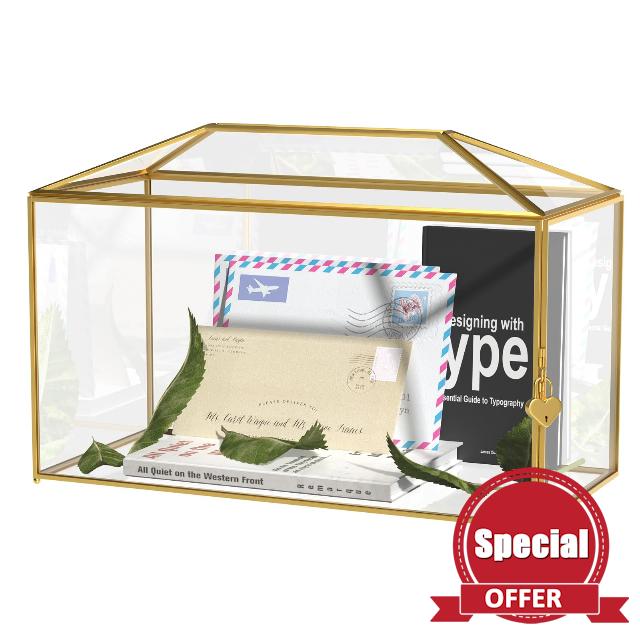 Cuuontrie 10" Glass Card Box Wedding Card Box with Lock for Wedding Reception Cosmetic Home Decor