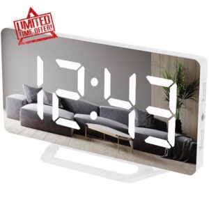 Alarm Clock for Bedrooms & Heavy Sleepers Adults or Kids - Mirror LED Digital Large Display for Desk Wall Home Living Room Office Decor with Auto Dimmer Mode Dual USB Charger Ports 12/24H (White)
