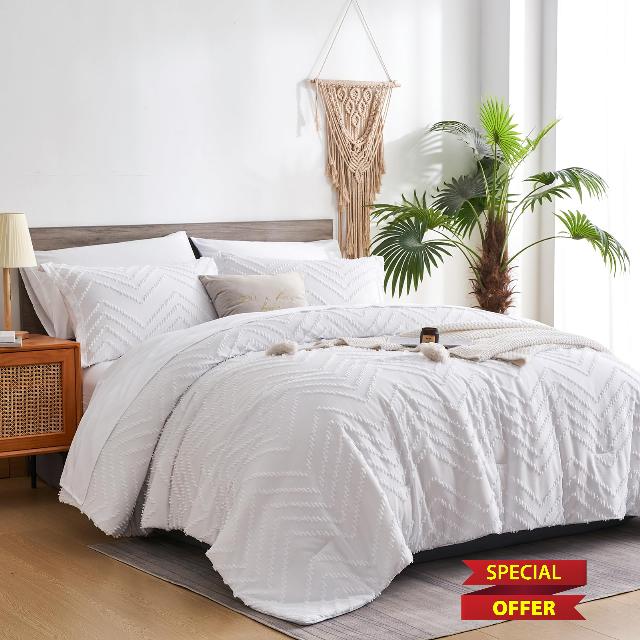 FLYMME White King Size Comforter Set with Sheets
