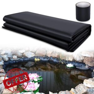 Windyun 20 x 20 ft 15 Mil Pond Liner Black Pond Underlayment and Waterproof Tape for Fish Ponds Garden Small Ponds Fountains Streams Waterfall
