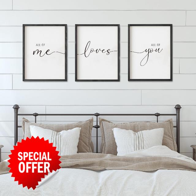 Set of 3 All of Me Loves All of You Sign I Love You Sign Love You More Wall Decor for bedroom room and living room (11x14"