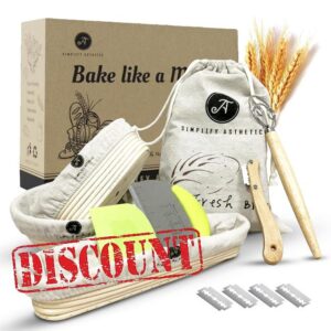 Banneton Bread Proofing Basket Set - Bread Baking Supplies - Bread Making Tools and Supplies - Proofing Baskets for sourdough Bread Baking Set of 3-9" Round 10" Oval 15"Baguette with 4 baking tools