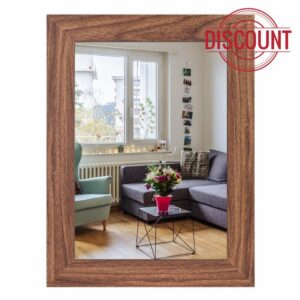 HLFMVWE Wall Mirror Rectangular Wooden Frame Vintage Rustic Farmhouse Antique Hanging Wall Mirror for Living Room Bathroom Vanity Bedroom Decorative Wide Trim Small Brown 16"x12"