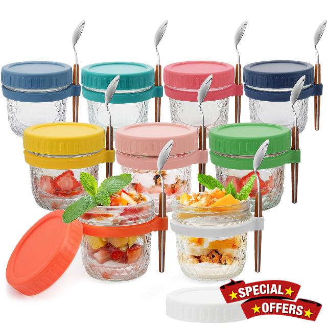 9 Pack Overnight Oats Jars with Lids and Spoons