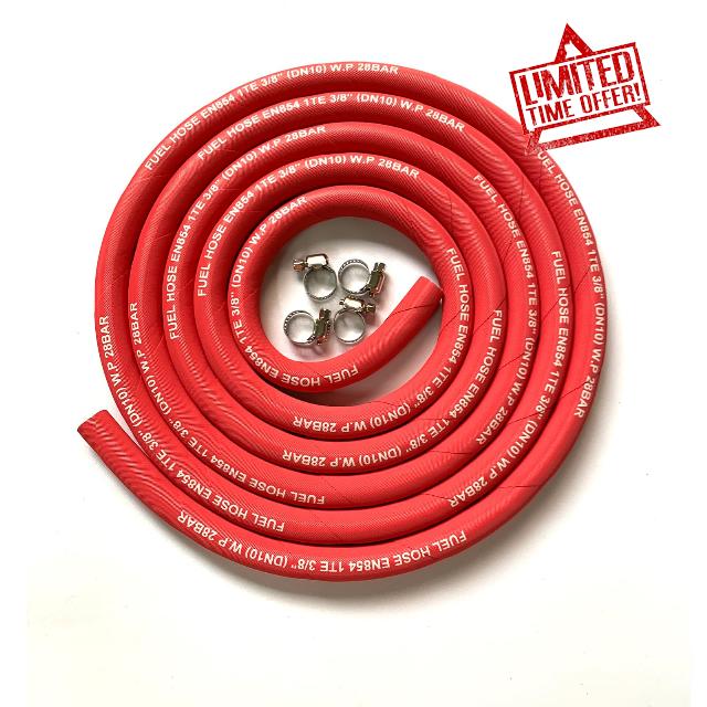 10FT Fuel Line Hose 8AN 10mm 3/8 Inch High Pressure Hose 2.8Mpa 400PSI for Fuel Systems Engines Tube Hose (Attached Hose Clamp)