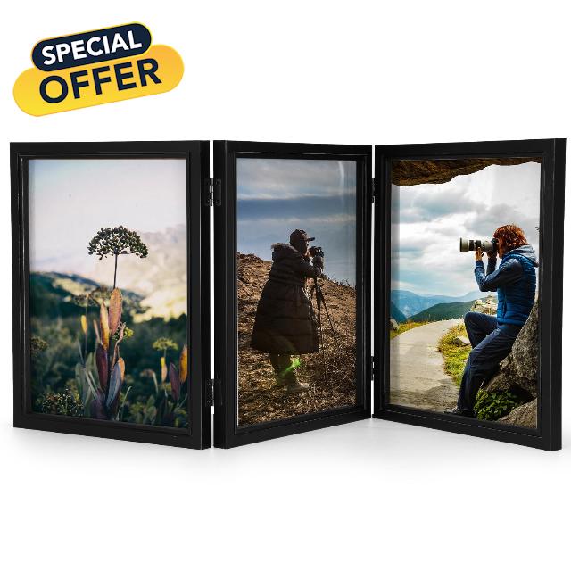 Sintuff 8 x 10 Triple Picture Frames Hinged 3 Photos Frame Collage with Acrylic Opening Wood Desk Photo Frame Rustic Multiple Desk Frame Family Photo Collage for Family Tabletop