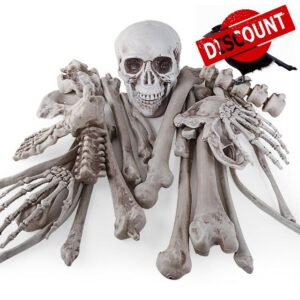 28 Pieces Skeleton Bones and Skull with Crow for Halloween Decor or Spooky Graveyard Ground Decoration