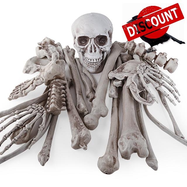 28 Pieces Skeleton Bones and Skull with Crow for Halloween Decor or Spooky Graveyard Ground Decoration