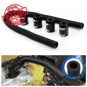 Flexible Radiator Hose 48&rdquo; Universal Stainless Steel Silver Flexible Coolant Water Hose Kit With 4Pcs Explosion-proof radiator necks & Chrome Caps for 1-1/4"
