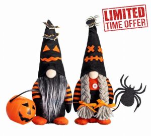 Halloween Decorations Halloween Gnome Decor: 2Pcs Handmade Swedish Tomtes Plush Ornaments with Spider Bat Pumpkin - Home Table Doll Gifts for Halloween