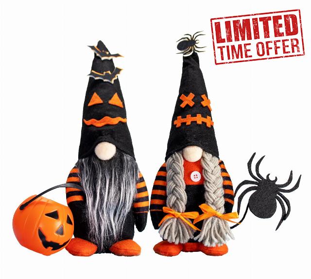 Halloween Decorations Halloween Gnome Decor: 2Pcs Handmade Swedish Tomtes Plush Ornaments with Spider Bat Pumpkin - Home Table Doll Gifts for Halloween