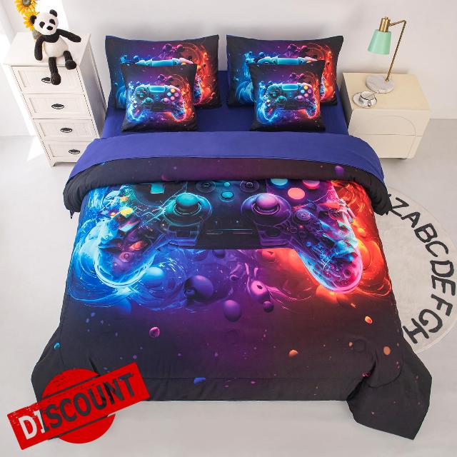 Gaming Comforter Sets for Boys Full Size Comforter Sets 7pieces Girls Boys Bedding Full Size Bed Sheet Set with Comforter Gamer Comforter Set for All Season