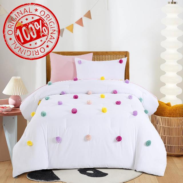 HOMBYS Pom Poms Bedding Comforter Set for Girls