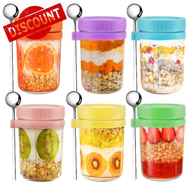 6 pack glass overnight oats jars