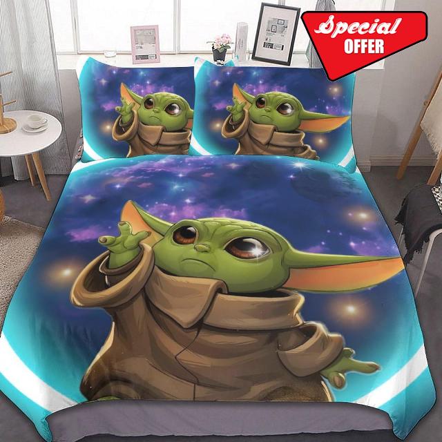 Cute Anime Cartoon Bedding Set The Child 3 Piece Twin Size Bed Set Super Soft Adult Kids Girls Boys Duvet Cover Set Kawaii 1 Duvet Cover 86x70 inches with 2 Pillow Shams Gift for Bedroom Decor