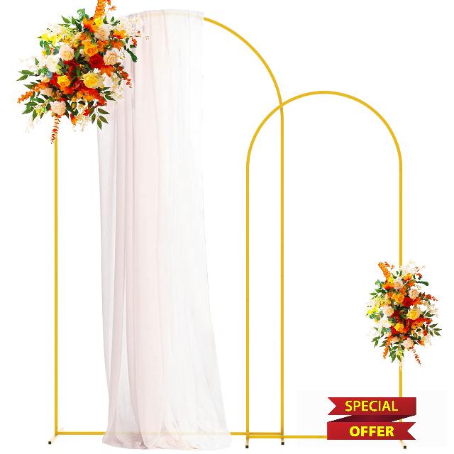 Putros Metal Arch Backdrop Stand Gold Wedding Arch Stand Set of 2 (7.2FT/6FT) Square Arched Frame for Birthday Party Graduation Ceremony Decoration