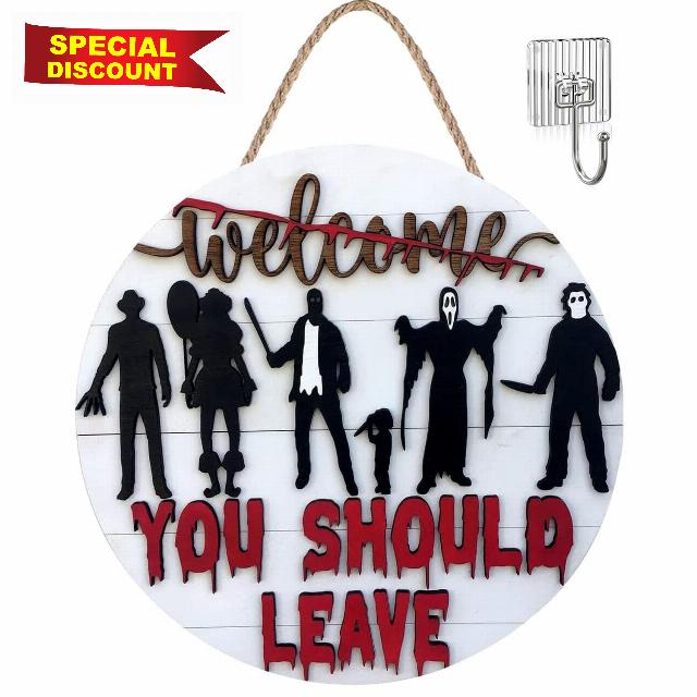 Scary Front Door Welcome Sign Horror Movie Villain Door Hanging Eye-Catching Door Sign Hanging Halloween Wreath Decorations Can be Used for Welcome Decoration Home Decoration