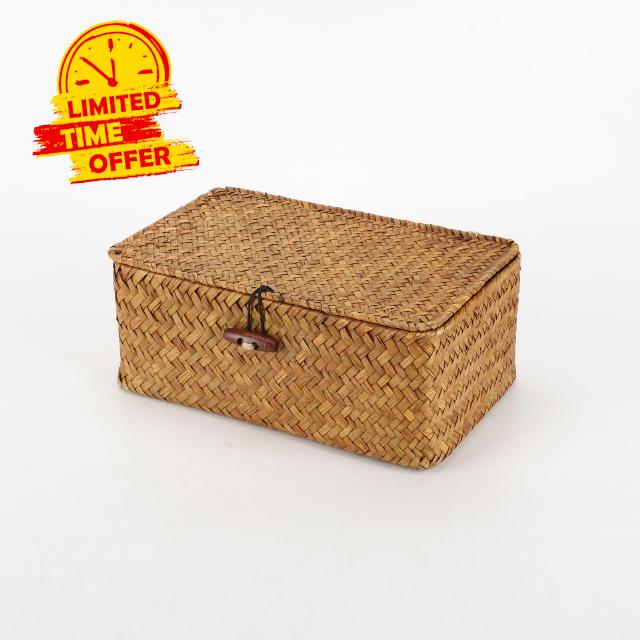 YRHOME Seagrass Rattan Basket Storage with Lid